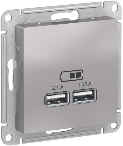 Розетка USB тип A+A без рамки Systeme Electric AtlasDesign 2-м. 2100мА алюминий фото Розетка USB тип A+A без рамки Systeme Electric AtlasDesign 2-м. 2100мА алюминий картинка